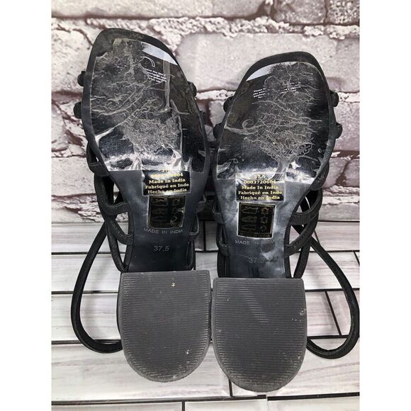 Free People Black Leather Cuban Heel Cage Strappy Sandals Women’s 37.5M US/7M US - Picture 6 of 16